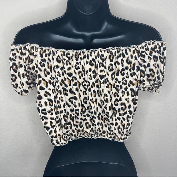 Medium Divided H&M Leopard Print Crop Top Retro Pinup Stretch Ruffled - Picture 3 of 8